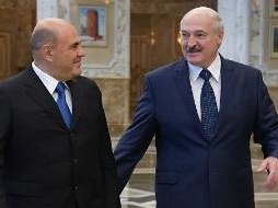 白俄罗斯总统卢卡申科与到访的俄总理米舒斯京举行会晤