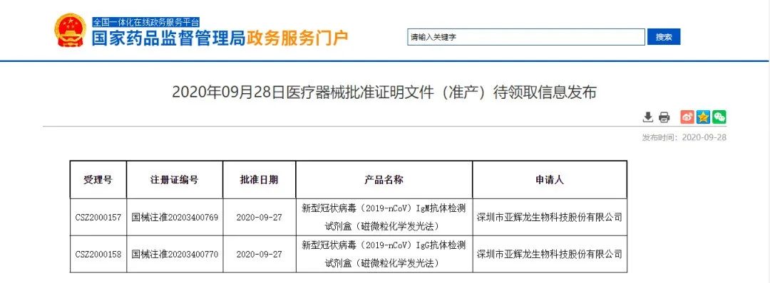 亚辉龙新冠病毒IgM、IgG抗体检测试剂盒获国内注册证