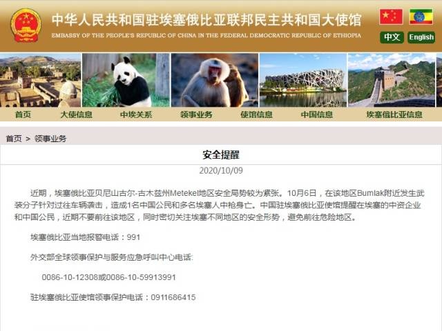 中国驻埃塞俄比亚大使馆发布安全提醒！