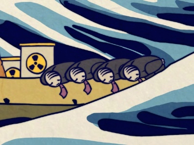 抗议核污染水排海，插画师画了幅《神奈氚冲浪里》