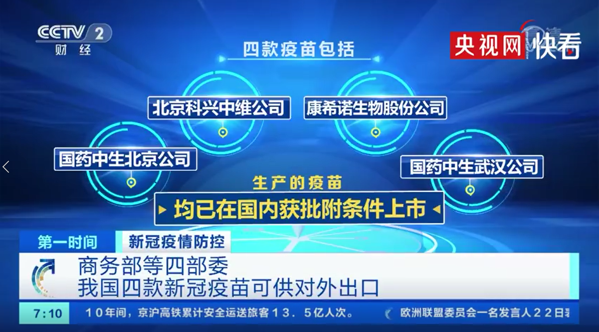 我国四款新冠疫苗可供对外出口