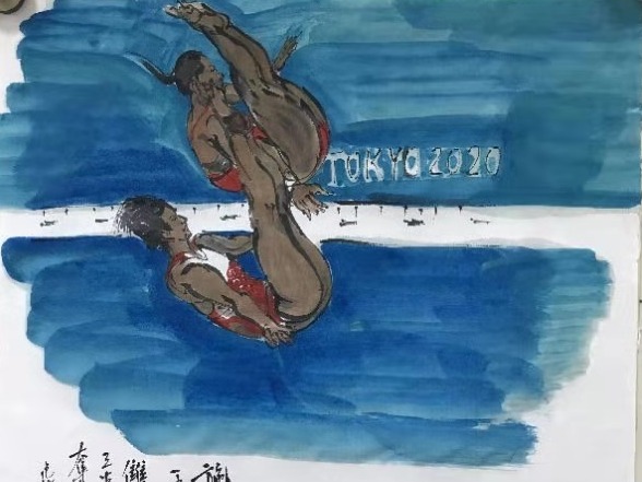 范扬再挥毫：我跳水双人女王夺金瞬间永恒
