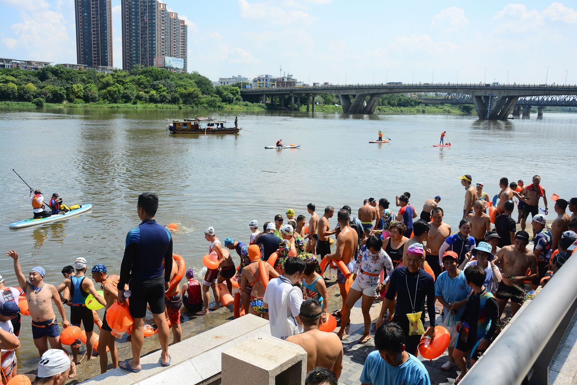 东莞市178名游泳健儿畅游东江